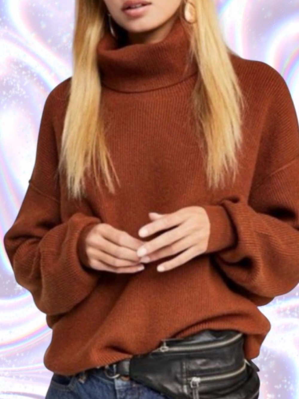Free People Oversized Turtleneck Sweater - Brown Rust